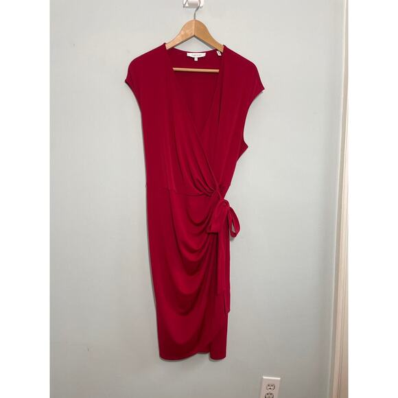 Lark & Ro women’s 1X red faux wrap dress midi v-neck - Picture 2 of 8